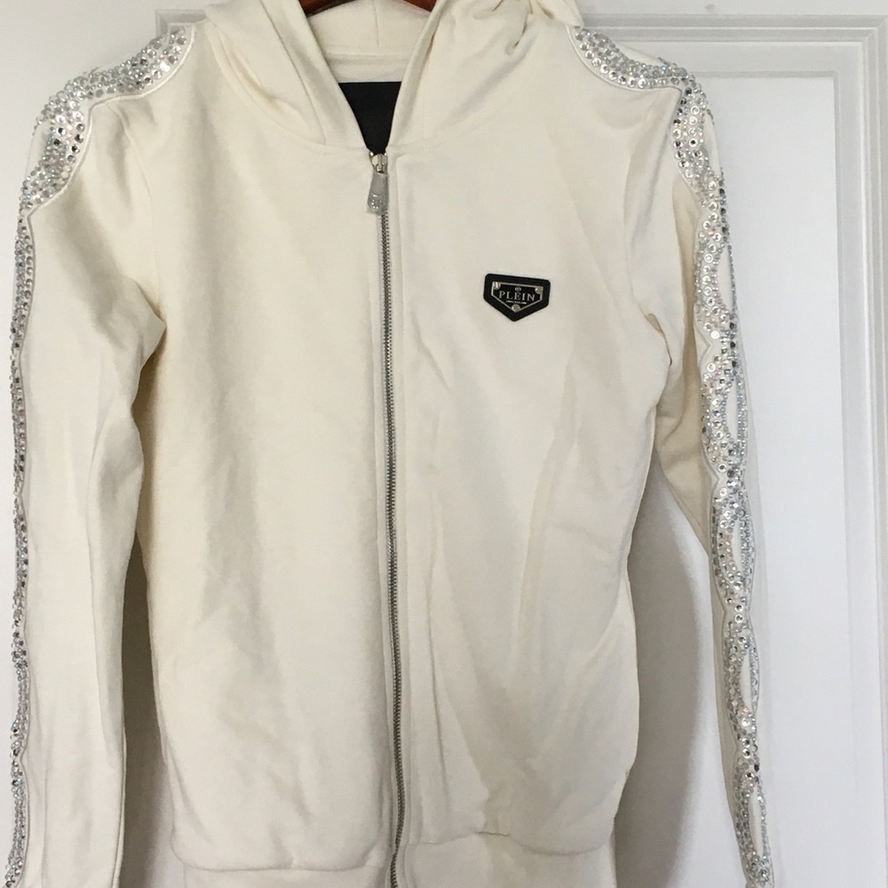 Ladies White  Philip Plein 2 piece jogging suit.